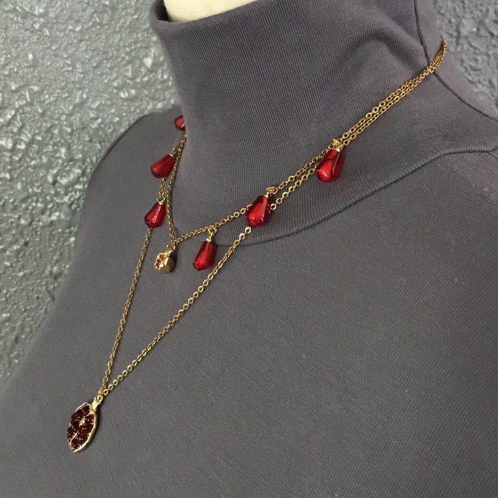 Persephone Greek Goddess Pomegranates and Seeds Handmade 2-Layer Gold Necklace - Picture 6 of 15